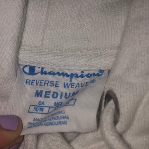 GIRLS MEDIUM WHITE CHAMPION HOODIE - Picture 3 of 7